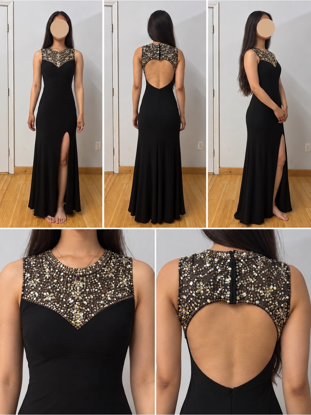 Black Embellished Open-Back Prom Gown